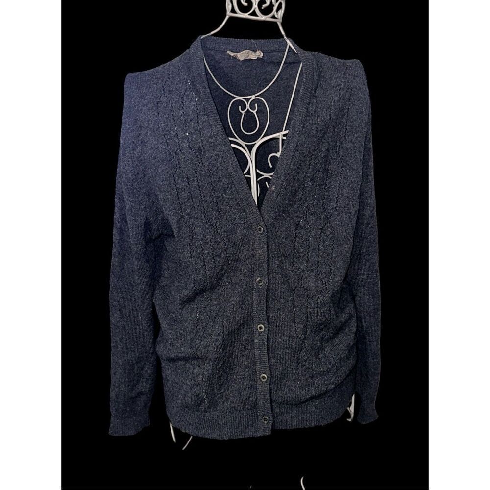 Vintage 70s Jaeger Grey Lambswool, Cashmere, and camel hair Cardigan Sweater Siz